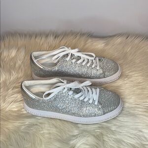 Michael Kors Silver Sparkle Sneakers with White Laces